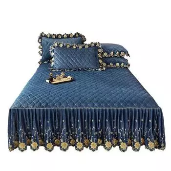 AI WINSURE стеганое покрывало с цветочным узором и вышивкой, толстая бархатная юбка-кровать, роскошная мягкая юбка с 2 подушками Shams Queen King, дропшиппинг 150x200cm 59x79inch