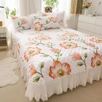 AI WINSURE стеганое покрывало с матовым принтом, покрывала королевского размера, шифоновые оборки, покрывало для двуспальной кровати, 2 подушки, 250x250 см Only 2pcs pillowcase