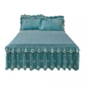 AI WINSURE утолщенное супермягкое бархатное покрывало размера Queen 150x200, стеганое покрывало, юбка с вышивкой и рюшами, комплект из 3 предметов 150x200cm 59x79inch