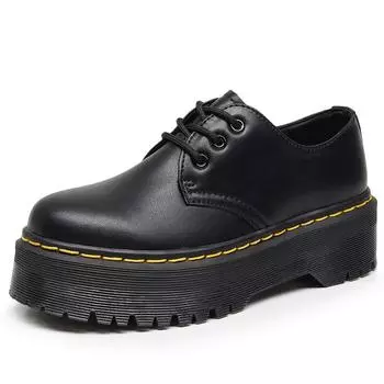 Aibiden 1461 Женские кожаные короткие ботинки на толстой подошве с тремя отверстиями и круглым носком на платформе 39