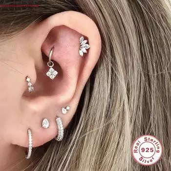 AIDE 1PC Настоящее серебро 925 пробы ювелирные изделия корейские серьги-кольца для женщин Белый циркон серьги-кольца для хряща Pendientes Mujer