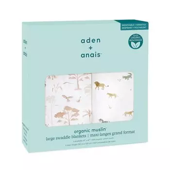 Aiden and Anay, аутентичный японский набор из 2 пеленок для новорожденных, предотвращающих ночной плач, марлевые детские пеленки для младенцев, подарок Safari Dreams, органические пеленки ASWO20008 120 x