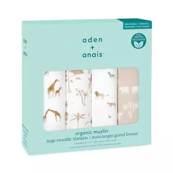 Aiden and Anay, аутентичный японский набор из 4 пеленок для новорожденных, предотвращающих ночной плач, марлевые детские пеленки Safari Dreams из органических материалов ASWO40008 120 x