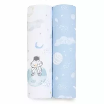 aiden and anay essentials swaddle/swaddle [japanese genuine product] baby gift, 2 pieces of muslin swaddle, space explorers, 2 pieces, eswc20020j 112x