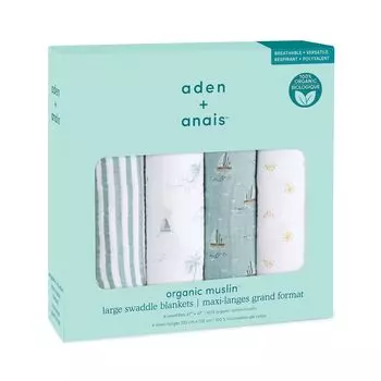 Aiden and Anay Настоящие японские пеленки из органического хлопка Упаковка из 4 пеленок Baby Gifts Sailing Seas Organic Swaddles ASWO40009 4 шт.