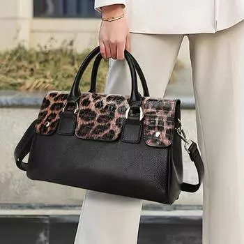 Aidrani Классическая женская сумка из натуральной кожи с леопардовым узором, контрастная сумка через плечо из коровьей кожи леопардовый