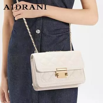 Aidrani Модная женская квадратная сумка на цепочке, изготовленная из коровьей кожи, можно носить на одном плече или через плечо. белый