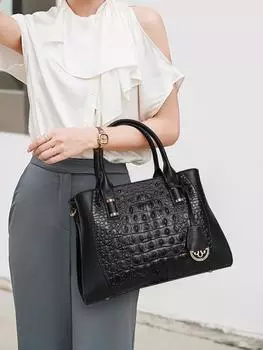 Aidrani Модная женская сумка большой вместимости, с рисунком под крокодила, материал - коровья кожа, цвет черный