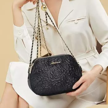 Aidrani Модная женская сумка через плечо с цветочным узором, высококачественная черная сумка-цепочка из коровьей кожи чёрный