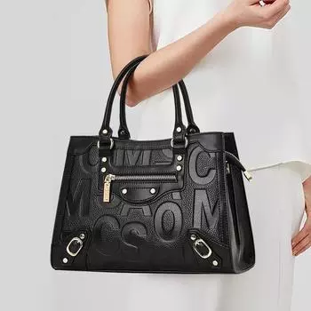 Aidrani натуральная кожа коровья женская сумка модная черная сумка с буквами сумка через плечо большая вместимость женская сумка (30cm<Max Length<50cm) чёрный