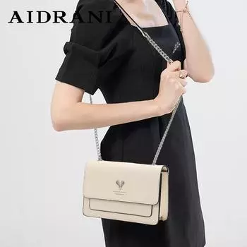 Aidrani New women s chain bag, made of cowhide material, square, can be worn on one shoulder or crossbody покинуть белый