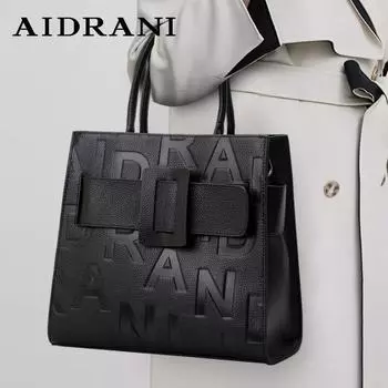 Aidrani Новая женская сумка с буквенным принтом, модная и универсальная, большая вместительная квадратная сумка из коровьей кожи чёрный