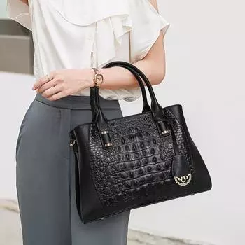 Aidrani Новая женская сумка с крокодиловым узором, большая вместимость, высококачественная сумка из коровьей кожи, черная 30*10*21