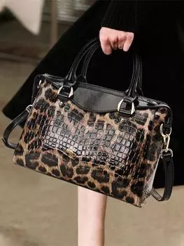 Aidrani Подлинная женская сумка с леопардовым принтом, кожаная сумка, большая вместительная сумка через плечо