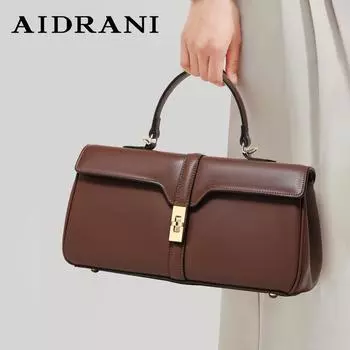 Aidrani Женская сумка из натуральной кожи, прямоугольная сумка из 100% коровьей кожи, сумка через плечо с большой вместимостью чёрный