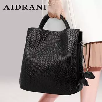 Aidrani Женская сумка из натуральной кожи с роскошными плетеными узорами, вместительная модная сумка из коровьей кожи чёрный