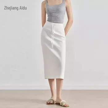 Aidu Women s Slim Fit Split Hem Midi Skirt - Casual Outdoor Sports Yoga Skirt with Drawstring M