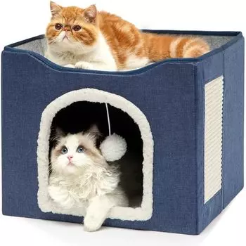 Aikenn Кошачий домик с игрой для кошек, развлечение для кошек, гвоздь для домашних животных, средний, круглый год, двойной, предотвращает сборку мебели, игрушки для снятия стресса, зона, парк, кровать, тёмно-синий