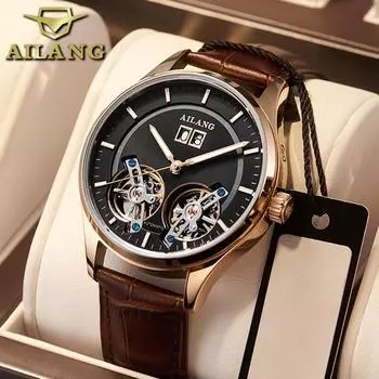 AILANG Мужские часы Водонепроницаемые Новые автоматические механические часы с двойным маховиком