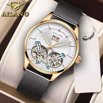 AILANG Мужские часы Водонепроницаемые Новые автоматические механические часы с двойным маховиком