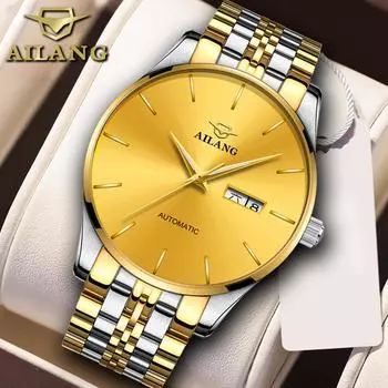 AILANG мужские механические часы полностью автоматические ультратонкие модные трендовые мужские часы двусторонний календарь ночник водостойкий