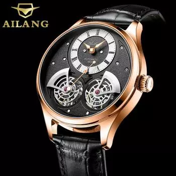 AILANG новые автоматические механические часы с двойным маховиком, мужские часы, модные наручные часы, водонепроницаемые