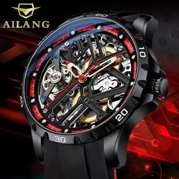 AILANG новые часы полые полностью автоматические механические часы водонепроницаемые мужские часы силиконовая лента