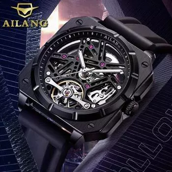 AILANG новые квадратные автоматические механические часы мужские часы модные водонепроницаемые с лентой-скелетоном