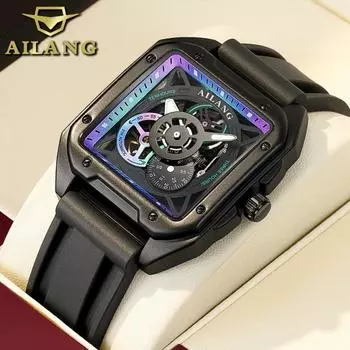 AILANG Новые квадратные автоматические механические часы мужские скелетон трендовые водонепроницаемые