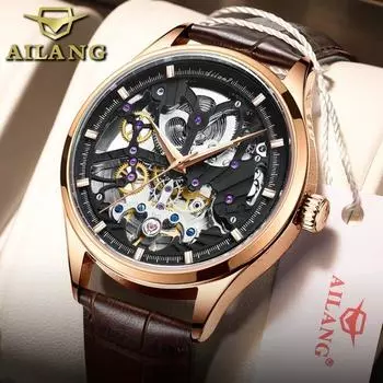 AILANG Новые мужские часы Автоматические механические часы Скелет Мужские часы Наручные часы Водонепроницаемые