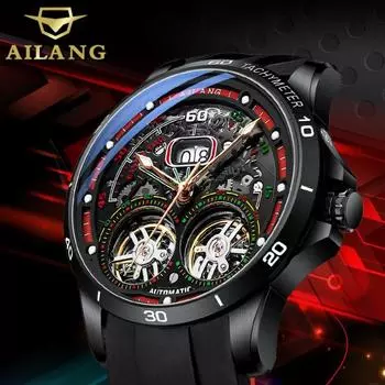 AILANG Новые швейцарские часы Автоматические механические часы с двойным турбийоном для мужчин
