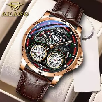 AILANG Новые швейцарские часы с двойным турбийоном, автоматические механические часы для мужчин, кожаный ремень