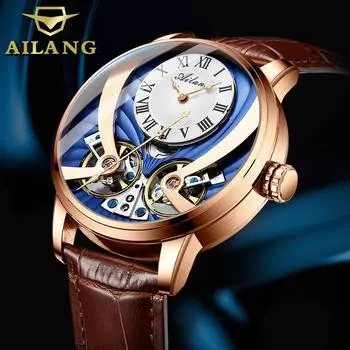 AILANG Новые швейцарские подлинные часы Shuangtuo с летающим колесом, мужские часы, полностью автоматические полые мужские часы