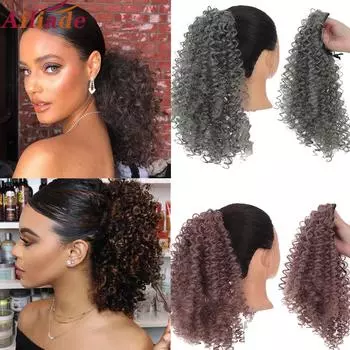 Ailiade Kinky Curly Pony Tail Хвост на шнурке 1 шт. Накладные волосы на заколке Конский хвост