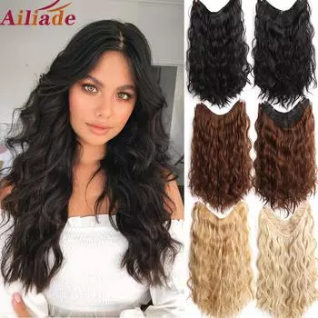AILIADE Натуральные V-образные термостойкие синтетические волосы для наращивания 5 зажимов Ins Цельный парик с длинной волной накладные волосы