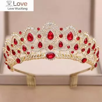 Ailibride тиара свадебная корона свадебные аксессуары для волос красные хрустальные диадемы и короны для невесты свадебные украшения для волос Length 30cm, width 14cm красный