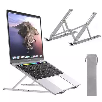 Ailiss Pro Подставка для ноутбука из алюминия с 7 уровнями высоты, совместимая с ПК и Mac, складная, из сплава и регулируемая, противоскользящая, подставка, (Серебряный)