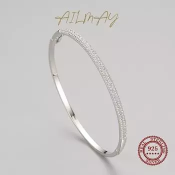 Ailmay из натурального стерлингового серебра 925 пробы, модные ослепительные прозрачные браслеты с цирконом, кристаллы, свадебные женские классические романтические украшения