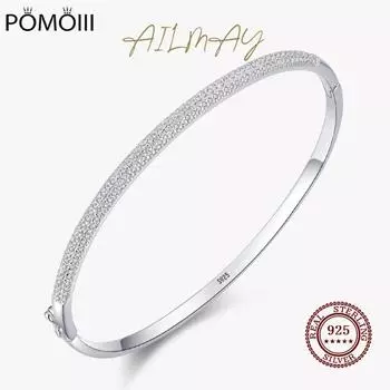 Ailmay из натурального стерлингового серебра 925 пробы, модные ослепительные прозрачные браслеты с цирконом, кристаллы, свадебные женские классические романтические украшения