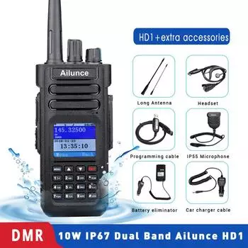 Ailunce Hd1 Dmr Цифровая рация для любительской радиосвязи Дальнего действия Любительская двусторонняя радиостанция Рация Gps VHF UHF Двухдиапазонный трансивер HD1 and Cable