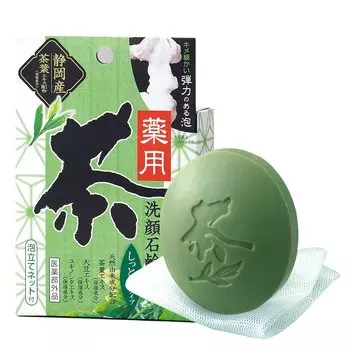 Aimedia Medicated Tea Made in Facial Cleansing Mocchi Contains Tea Leaf Moisturizing Refreshing Soap, Япония, 80 г, Мыло, Пена, Экстракт, Ингредиенты, зелёный