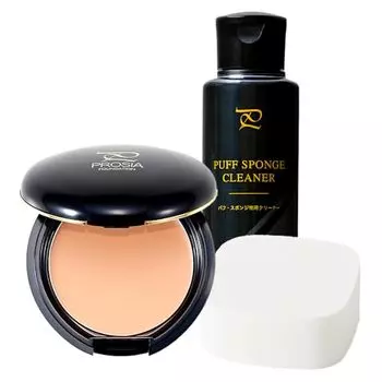 Aimedia Prussia Foundation + Puff Cleaner Cream Foundation Pink Ocher Puff/Sponge Detergent Made in Japan Prussia Foundation Emulsion Moisturizing Glo