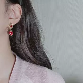 [Aimelbie] Антикварные брекеты-сердечки - красные