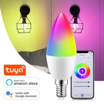 AIMENGTE умная Wi-Fi лампочка, светодиодная RGBCW, меняющая цвет, работает с Alexa Google Home Assistant E14, многоцветная домашняя лампа, декор E14 RGB Bulb-1PCS