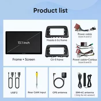 Ainavi 13,1-дюймовый автомобильный радиоприемник для Mazda 6 GJ Atenza CX5 CX 5 2013 2014 2015 Wireless CarPlay Android Auto Car Multimedia Audioauto