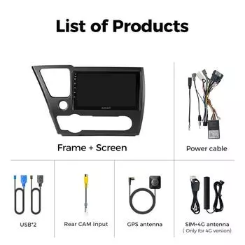 Ainavi Автомагнитола для Honda Civic 9 9th US Sender Coupe Carplay Android auto Qualcomm Автомобильная стереосистема Мультимедийный проигрыватель DSP 48EQ 2 din