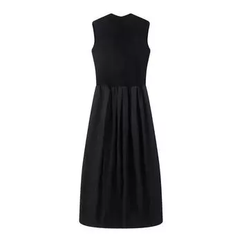 Ainos Yousi Genuine Goods Women clothes 2025 Autumn New Product Sleeveless Waist Hugging Slimming Patchwork Knitted dress Long dress Black S