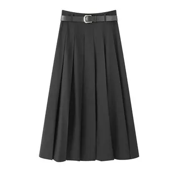 Ainos Yousi Genuine Goods Women clothes 2025 Autumn New Fashion High Waist Slimming Pleated Skirt Skirt women Black(3053) L