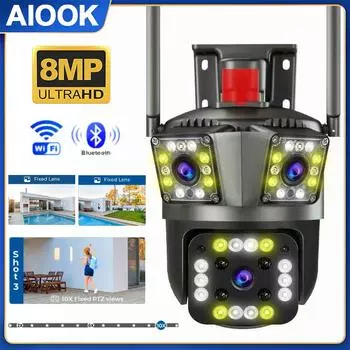 AIOOK 10-кратный зум CCTV уличная беспроводная Wi-Fi камера 24MP 8K PTZ камера безопасности 360 градусов цвет ночного видения автоматическое отслеживание двусторонняя связь