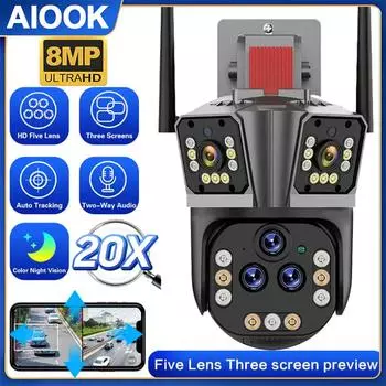 AIOOK 20-кратный оптический зум уличная камера безопасности HD 8MP WIFI CCTV полноцветное ночное видение двусторонний домофон IP66 водонепроницаемый PTZ удаленный просмотр IPC360